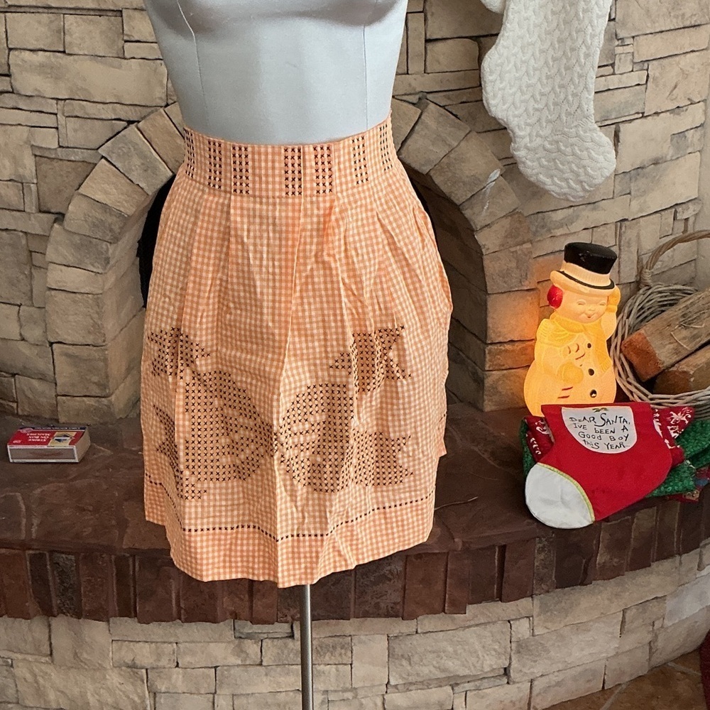Handcrafted Orange Gingham Chicken Scratch Apron Vintage